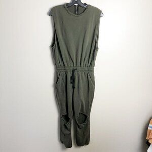 Nasty Gal Nude Sleeveless Distressed Knit Jumpsuit Green Small Womens